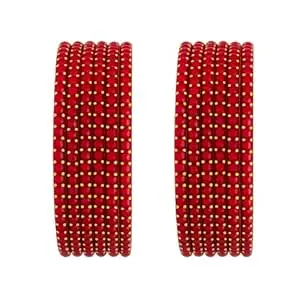 Srijman Glass Bangles Set of 12 for Women | Designer Beaded Gold Accent Chudi Set | Lightweight Traditional Bangles | 20+ Colours Available | Sizes 2.4, 2.6, 2.8