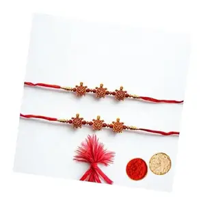 TRUESTAR Om Turtle Rakhi Set for Brother | Pack of 2 Rudraksha Rakhi Threads | Raksha Bandhan Gift with Roli Chawal