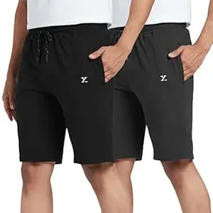 XYXX Men's Ace Cotton Regular Fit Solid Shorts with Side Pockets and No Marks Waistband (Pack of 2)