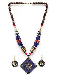 Shining Diva Fashion Latest Stylish Traditional Tibetan Pendant Necklace Oxidised Jewellery Set for Women (15552s)