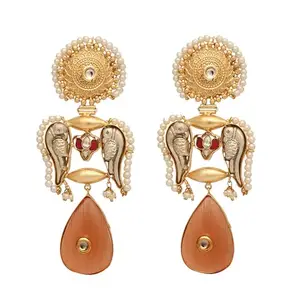 Yinara 18K Gold-Plated Semi Precious Stone Studded Anti Tarnish Peacock Dangler Earrings