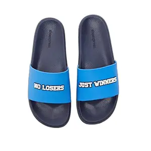 shoexpress Men Embossed Slip-On Slides, Blue, 11.5