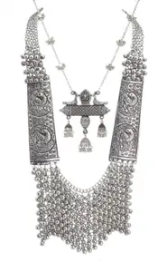 Alloy Mor Ghungroo Necklace with Afghani Chain Pendant Necklace Set, Traditional Jewellery set for Women & Girls (Set of 2)