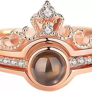 Women Rose Gold Crown Fingure Ring 100 Language (IR536)