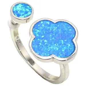 Rajasthan Gems Adjustable Ring 925 Sterling Silver Synthetic Blue Opal Gem Stone Women Handmade Gift k089