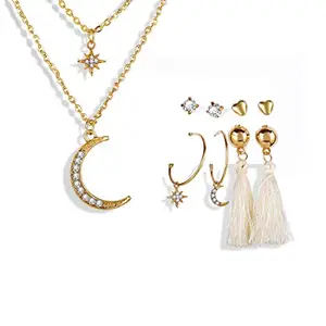 Jewels Galaxy Wonderful AD Gold Plated Earrings with Necklace for Women/Girls (CT-CB-MIXS-49534)