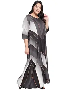 AMYDUS Plus Size Maxi Dress for Women | Printed | A Line Fit | Cloud Soft Fabric | Sweat Absorbing | XL to 9 XL Dresses | Black Grey