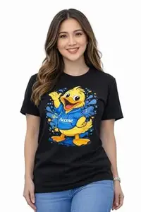 Accmetees 100% Cotton Womens Round Neck, Half Sleeve, Digital Duck Printed T Shirt, BIO Washed Fabric