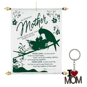 Saugat Traders Gift For Mother - Mother Scroll Card with I Love Mom Key chain | Birthday Gift - Anniversary Gift For Mother