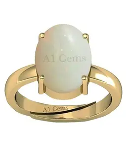 JEMSPRIME 7.25 Ratti 6.05 Carat Natural Certified White Opal Gemstone Gold Plated Ring Adjustable for Women and Men