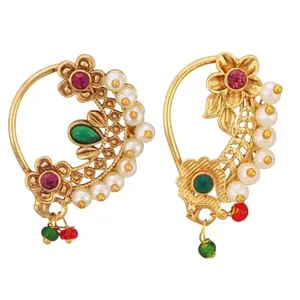 VIVASTRI FASHION JEWELLERY Vivastri Premium Gold Plated White Pearl,Moti Beaded Alloy Nath,Nathiya,Nosepin,Nosering,Guttapusalu For Women & Girls -VIVA1262-1263NTH-PRESS-MULTI