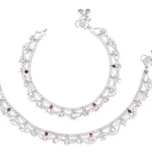 AanyaCentric Indian Traditional Ethnic Silver Plated Anklet Leg Bracelet For Women Payal Girls Kolusu
