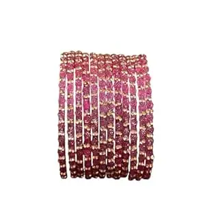 Glass Bangle Women's Traditional designer glass zircon bangles set with rose pattern and golden stone work stylish for occasional wear(Pack of 12 Pcs)