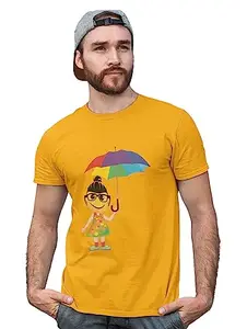 Danya Creation A Young Emoji Girl with Umbrella Printed T-Shirt (Yellow) - Clothes for Emoji Lovers - Suitable for Fun Events- Foremost Gifting Material for Your Friends and Close Ones