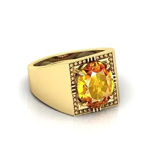 Pukhraj Stone Original Certified Yellow Sapphire Gemstone Gold Plated Anguthi | Adjustable Ring With Lab Certificate for Men and Women 3.25 Ratti To 24.25 Ratti