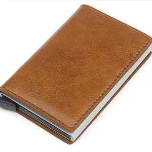 VOGARD Men's Genuine Leather Wallet | RFID Blocking Aluminum Automatic Pop Up Credit Card Holder Case | Holds up to 9 Cards (24 Tan)