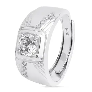 ZAVYA 925 Sterling Silver Rhodium Plated Solitaire Ring | Gift for Men and Boys | 1 Year Plating Warranty