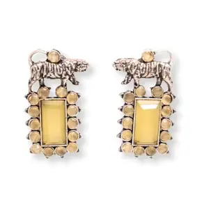 Navraee Jewellery Celebrity Inspired Oxidised Tiger Earring Studs With Stone-Yellow