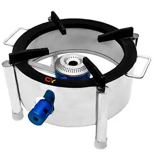 CAY Single Burner Stainless Steel Round Camping Stove Gas Bhatti (Silver; 12 L X 12 B X 8 H Inch)