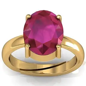 JEMSPRIME 8.25 Ratti Natural Certified Red Ruby Manik Gemstone Gold Plated Panchdhatu Ring for Men and Women