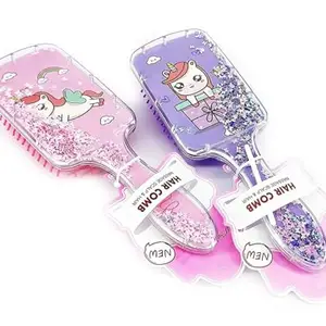 Hair Comb Set, Glitter Liquid Handle Design, Pastel Colors with Cute Cartoon Pattern (pack of 1)