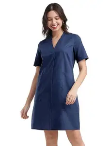 FableStreet Linen Shift Dress - Navy Blue