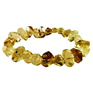 RRJEWELZ Unisex Bracelet 8-12mm Natural Gemstone Lemon Quartz Tumble shape Faceted cut beads 7 inch stretchable bracelet for men & women. | STBR_05005