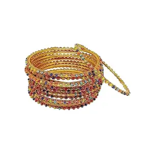NAVMAV MultiColour Moti Design Beads Studded Gold-Plated Metal Bangles Set for Women & Girls (Pack of 12) Multi Moti Chudi (Multicolor Moti Chudi Bangles, 2.6)
