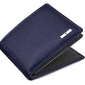 URBAN FOREST Men's Kyle Leather Wallet - Packed in Premium Wooden Box for Festive Gifting (Blue, Grey)