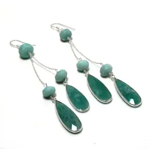 925 Sterling Silver Large Amazonite Dangle Earrings - Natural Gemstone Pear Earrings - December BirthStone - Gifts For Her