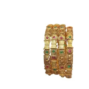 MEHAK CURATORS Gold Plated Matte Kemp Ethnic Bangles Kada Kangan Set of 4 for Women and Girls (2.4)