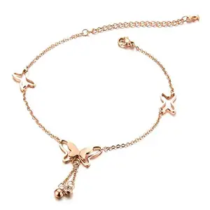 OOMPH Jewellery Rose Gold Tone Butterfly Shape Delicate Fashion Anklet for Women & Girls(ABJ1R1) -Single Piece