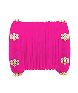 HARSHAS INDIA CRAFT Silk Thread Bangles Chuda Bangle Set For Womens (Pink) (Pack of 14) (Size-2/8)