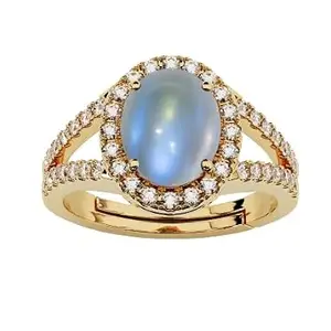 LMDPRAJAPATIS 12.25 Ratti 11.50 Carat Natural And Certified Moon Stone Stone Cubic Zirconia Adjustable Ring Oval Cut Gift for Womens And Girls