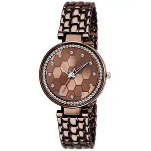 TFS Diamond Studded Analogue Brown Dial Women's Watch with Brown Color Bracelet