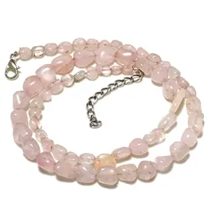 Genuine And Natural Rose Quartz Gemstone Smooth Nuggets Beaded Necklace For Woman And Girls