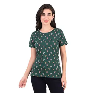 Stories.Label Women Printed Cotton Fashion Tshirt in Ribbed Neck Includes Plus Size, Half Sleeves Casual Fancy Summer Tops for Girls Stylish Western Latest (Dark Green, M)