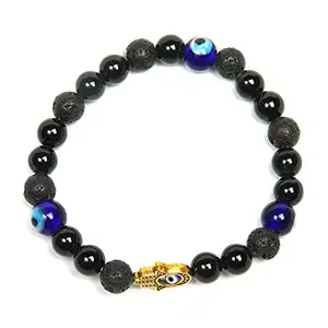 Gemaltic Natural Healing Crystal 8MM Beads Bracelet for Men & Women (Evil Eye Hamsa Hand)