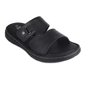 Red Chief Black Leather casual slippers for men