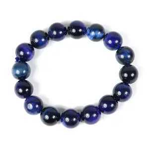 Reiki Crystal Products Natural Blue Tiger Eye Bracelet 12 mm Round Bead Crystal Stone Bracelet for Unisex