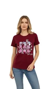 BILBURY Women’s Chest Print Top T-Shirts | Regular Fit Cotton Blend Summer Wear | Trendy Casual Printed Tops for Women