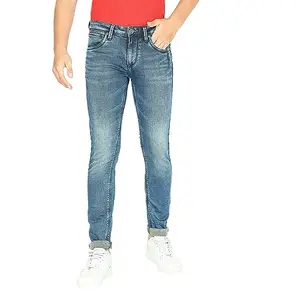 LAWMAN PG3 Vintage Blue Slim Fit Solid Jeans for Men's Cotton Blend