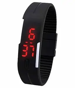 SS LED Bracelet Adjustable Band Scratch-Less Jelly Slim Silicone Unisex Digital Watch (Black)