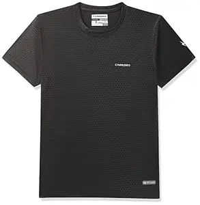 Charged Energy-004 Interlock Knit Hexagon Emboss Round Neck Sports T-Shirt Black Size Small