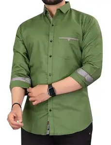 CB-COLEBROOK Men's Solid Relaxed Fit Cotton Shirt | Casual | Plain | Stylish Mens Shirt | Summer-Regular Fit Shirt Spread Collar with Pocket & Full Sleeves (Available in Plus Size)