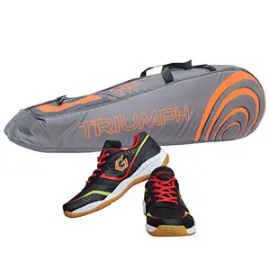 Gowin Badminton Shoe Power Black/Red Size-11 with Triumph Badminton Bag 304 Grey/Orange