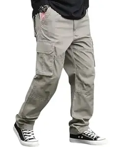 SATVISH Mens Cotton Cargo Pants | Casual Trousers for Men | Drawstring Waist Pant | Comfortable Lower for Men