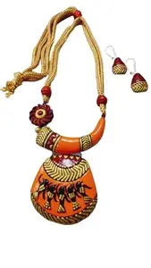 Fashweave Stylish and Designer Indian Traditional Terracotta and Necklace Tribal Design Set for Women & Girls (Orange)