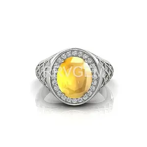 RRVGEM YELLOW SAPPHIRE RING 12.00 Carat 12.30 Carat Natural PUKHRAJ RING Silver Plated Adjustable Ring Adjustable Ring for Man and Women