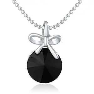 Mahi Black Bow Rhodium Plated Pendant with Chain for Women PS1194080RBla